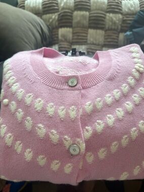 Pink Heart-Pattern Crewneck Cardigan Sweater - Brand Unspecified size 42